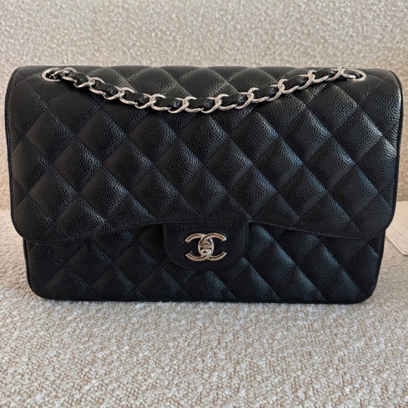 Authentic Chanel Classic Flap Jumbo Black Caviar SilverTone Hardware - Picture 13 of 15